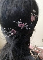 Дизайнерски булчински фуркети за коса с кристали в розово- Japanese Garden